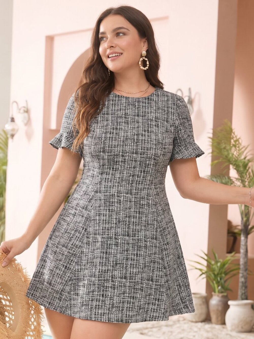 DKNY Tweed Fit and Flare Mini Dress